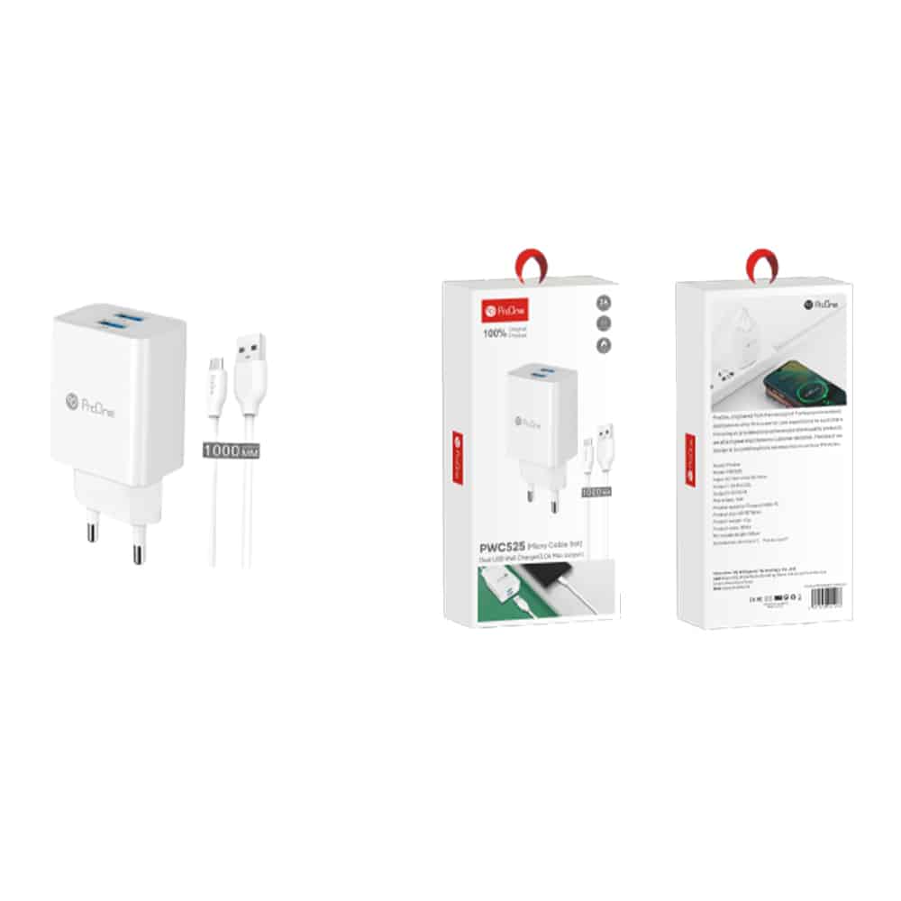 شارژر دیواری پرووان مدل PWC525 به همراه کابل تبدیل MicroUSB - 