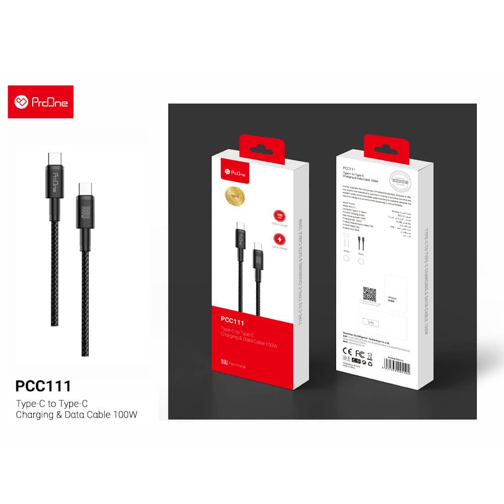 کابل تبدیل USB-C پرووان مدل PCC111 100W PD طول 1متر - 