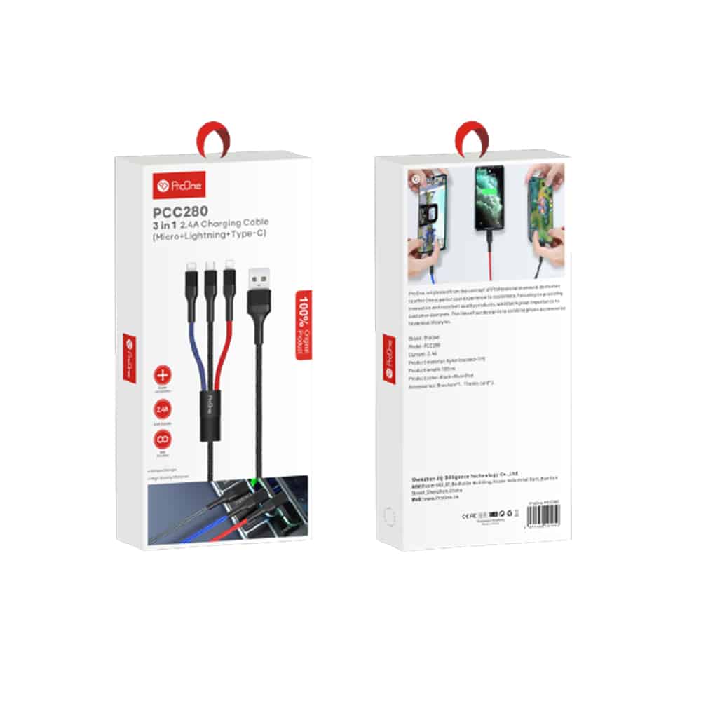 کابل تبدیل USB به USB-C / microUSB / لایتنینگ پرووان مدل PCC280 طول 1 متر - 