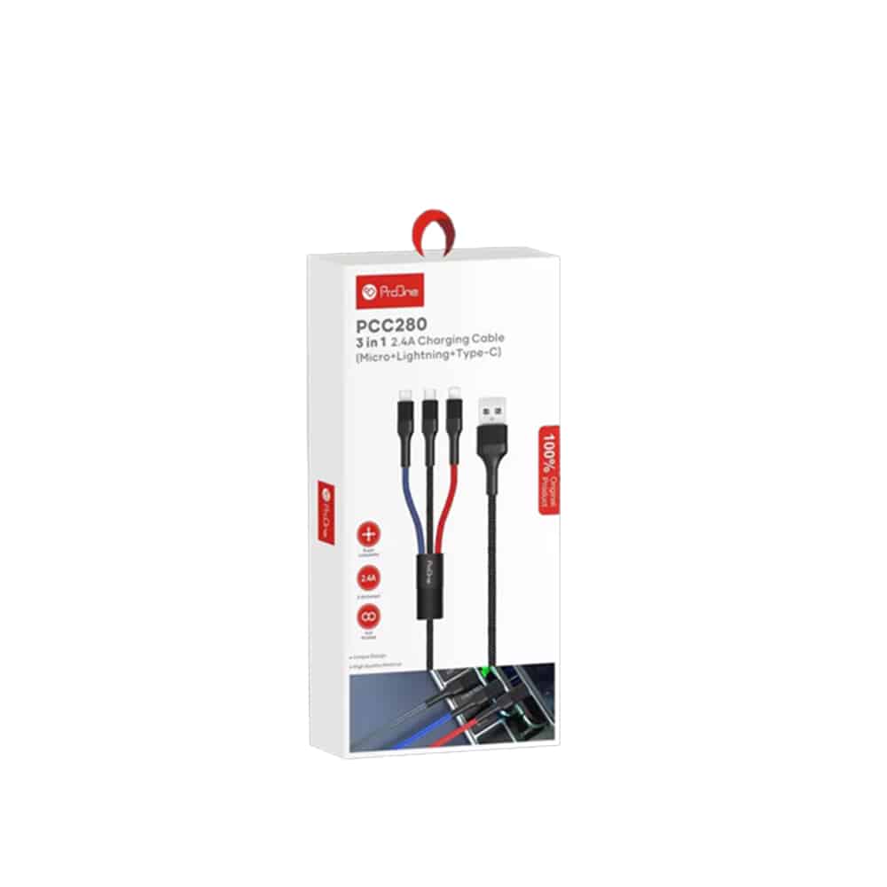 کابل تبدیل USB به USB-C / microUSB / لایتنینگ پرووان مدل PCC280 طول 1 متر - 