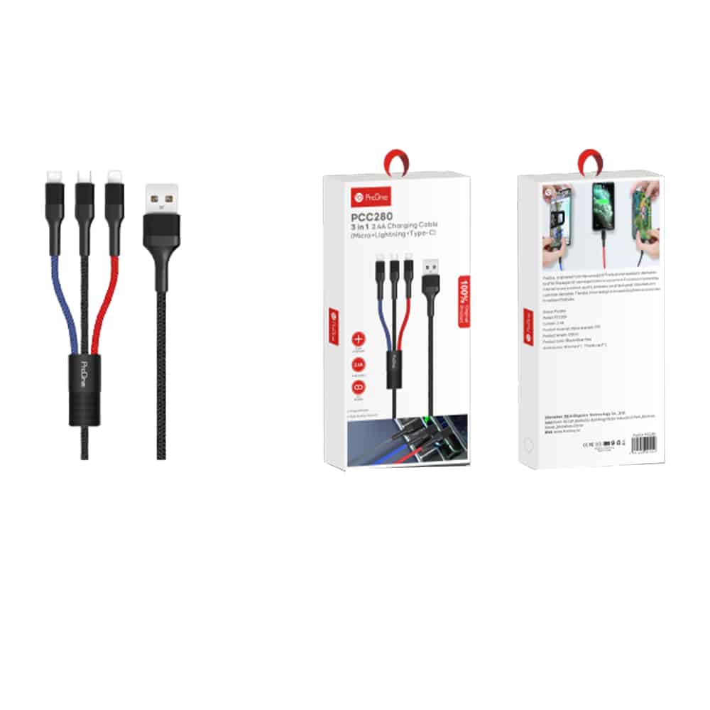 کابل تبدیل USB به USB-C / microUSB / لایتنینگ پرووان مدل PCC280 طول 1 متر - 