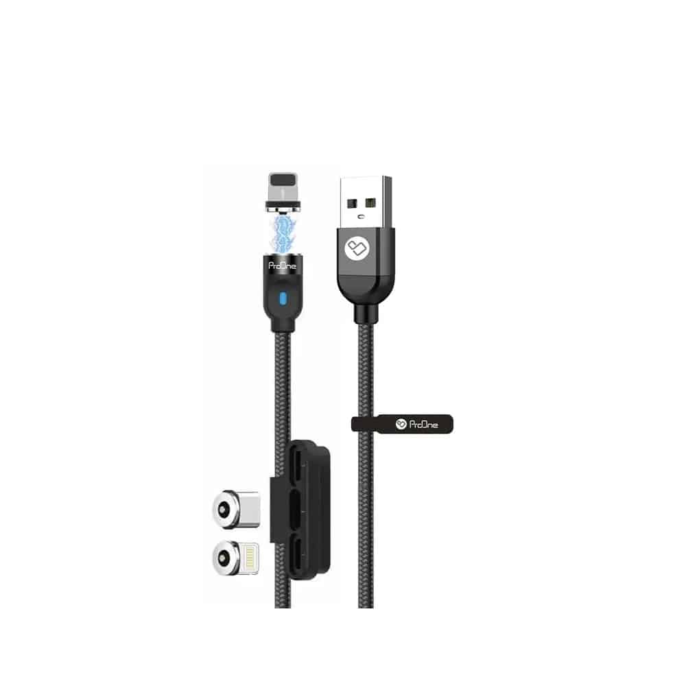 کابل تبدیل مغناطیسی USB به USB-C و لایتنینگ پرووان مدل PCC260 طول 1 متر - 