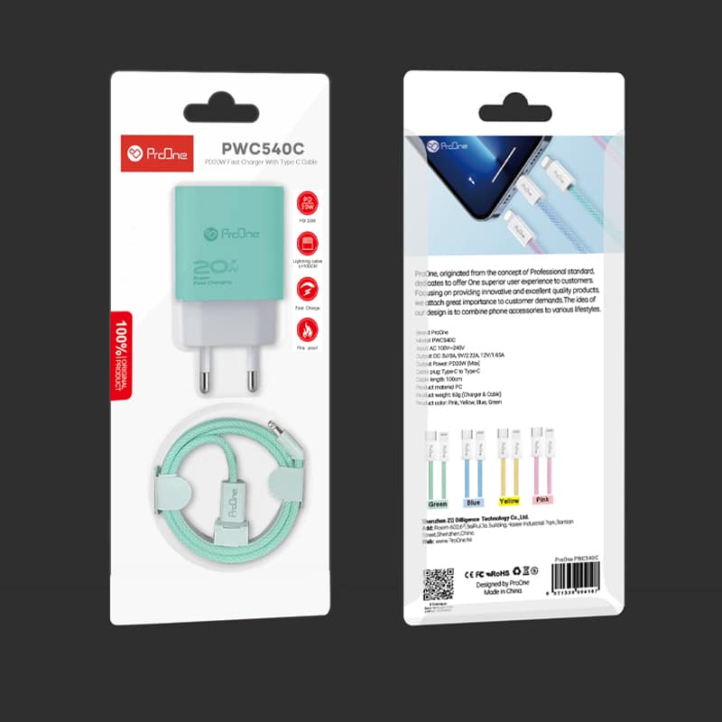 شارژر دیواری 20 وات پرووان مدل PWC 540C به همراه کابل USB-C - 