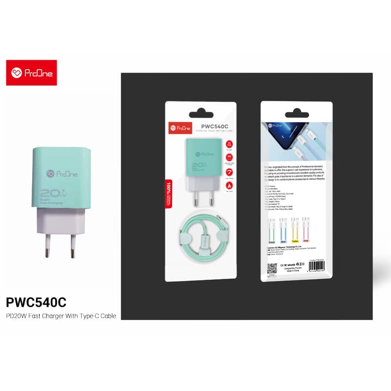 شارژر دیواری 20 وات پرووان مدل PWC 540C به همراه کابل USB-C - 