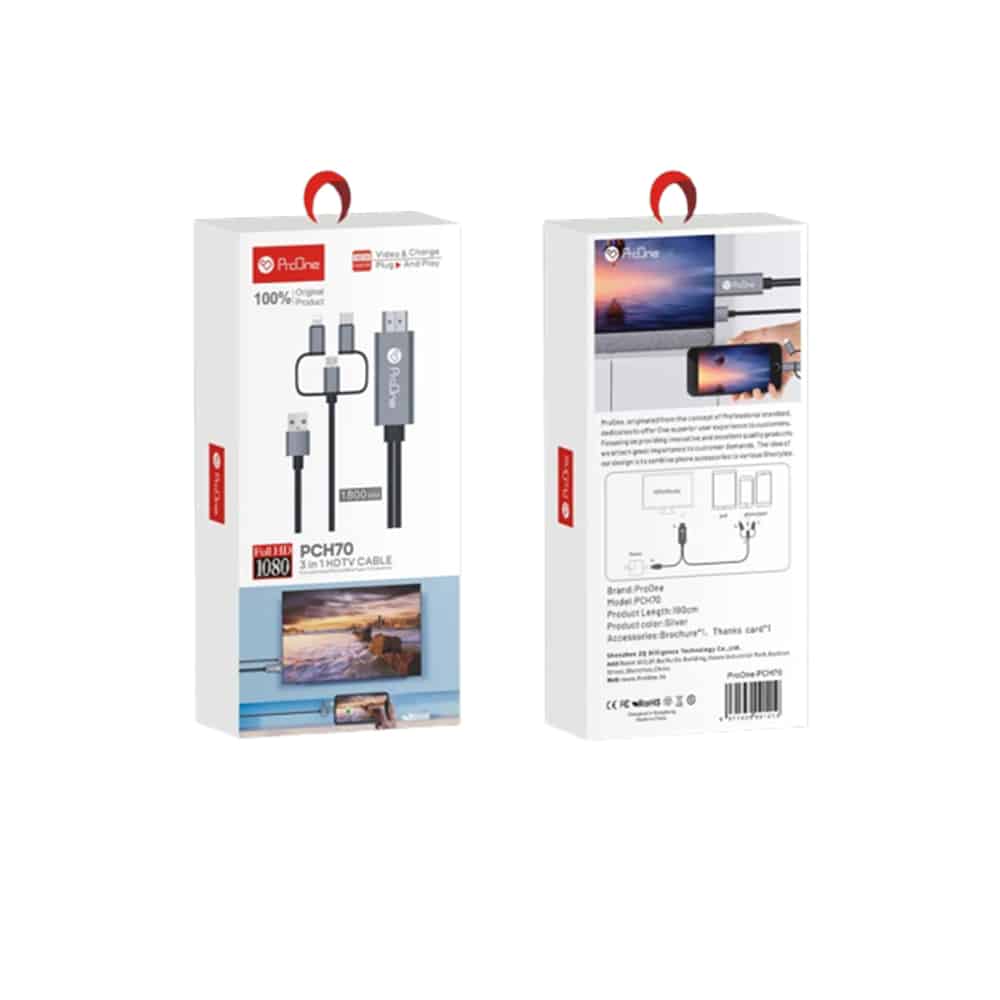 کابل تبدیل HDMI به USB-C / microUSB / لایتنینگ پرووان مدل PCH70 طول 1.8متر - 
