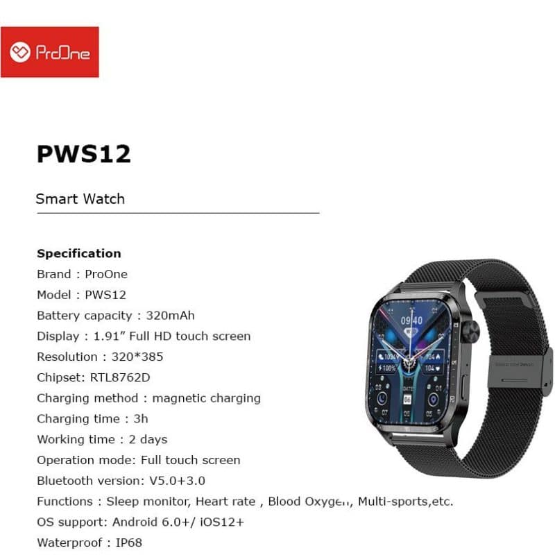 ساعت هوشمند ProOne مدل PWS12 Smart Watch - 