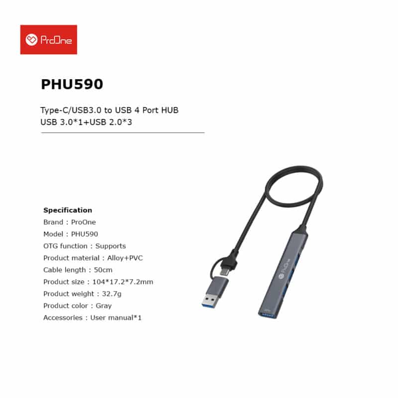 هاب 4 پورت USB-C پرووان مدل PHU590 - 