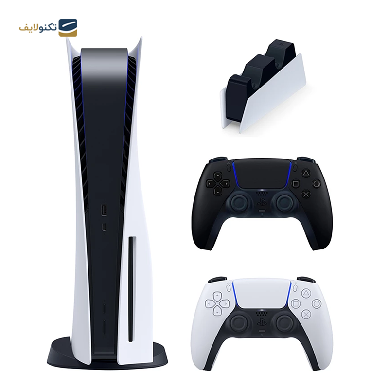 کنسول بازی پلی استیشن 5 استاندارد دیسک خور اروپا به همراه دسته اضافه مشکی و پایه شارژر - Sony PlayStation 5 with Additional Controller and Charging Station - Region Europe
