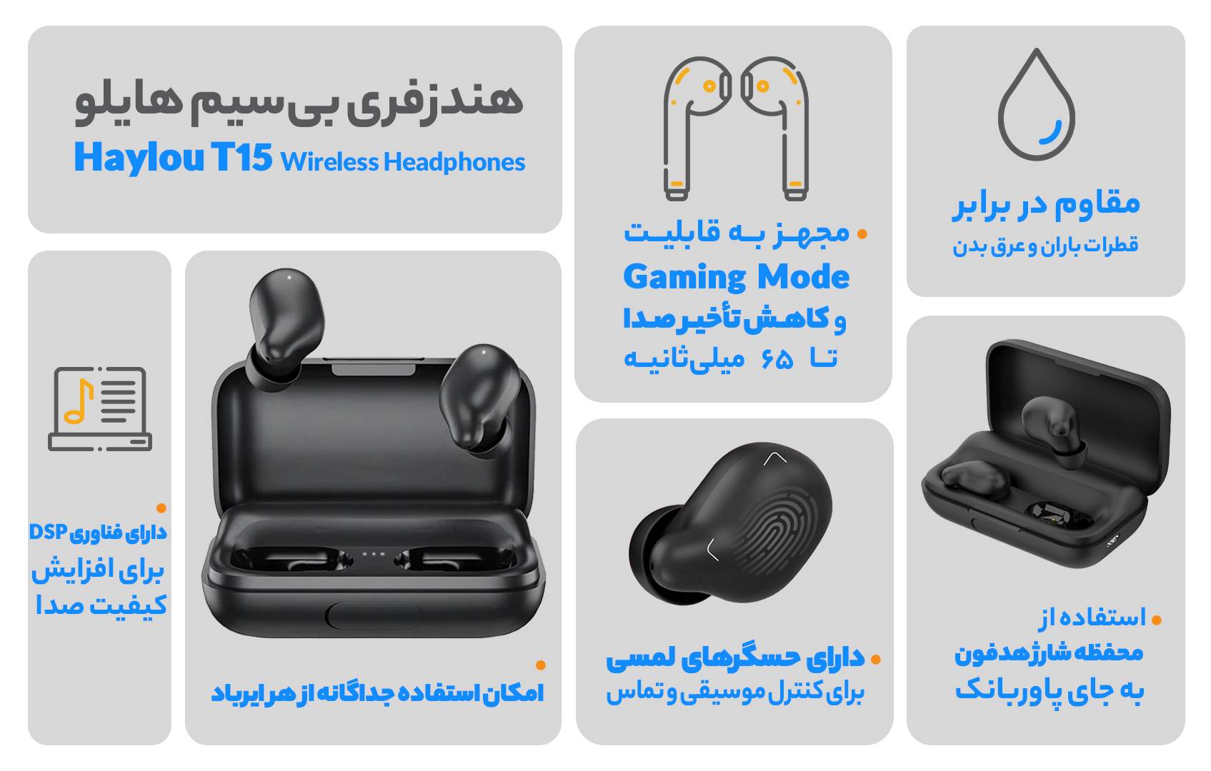 هندزفری بی‌سیم  هایلو مدل Haylou T15 - Haylou T15 TWS EARBUDS