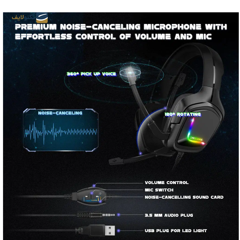 هدفون سیمی گیمینگ اونیکوما مدل K20 - Onikuma K20 Gaming Headphone