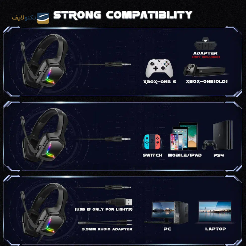 هدفون سیمی گیمینگ اونیکوما مدل K20 - Onikuma K20 Gaming Headphone