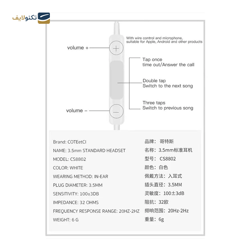 هندزفری سیمی کوتتسی مدل CS8802  - Coteetci CS8802 Wired headphone