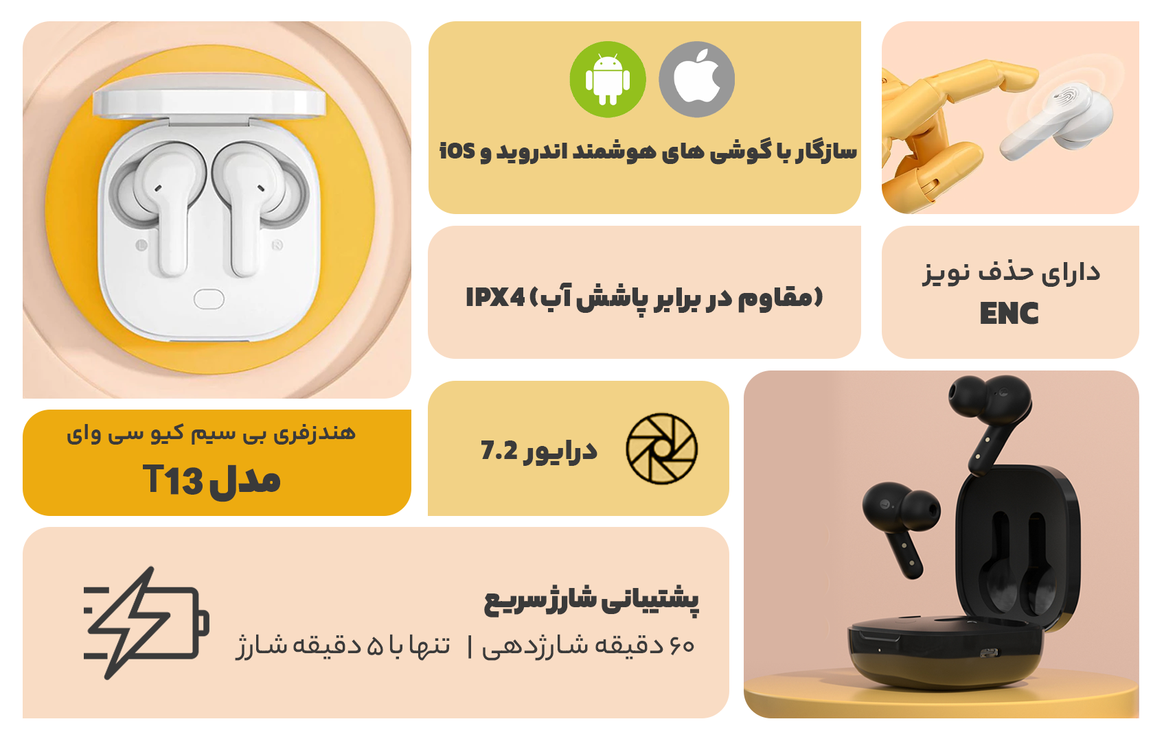 هندزفری بی سیم کیو سی وای مدل  T13  - QCY T13 Bluetooth Earphones