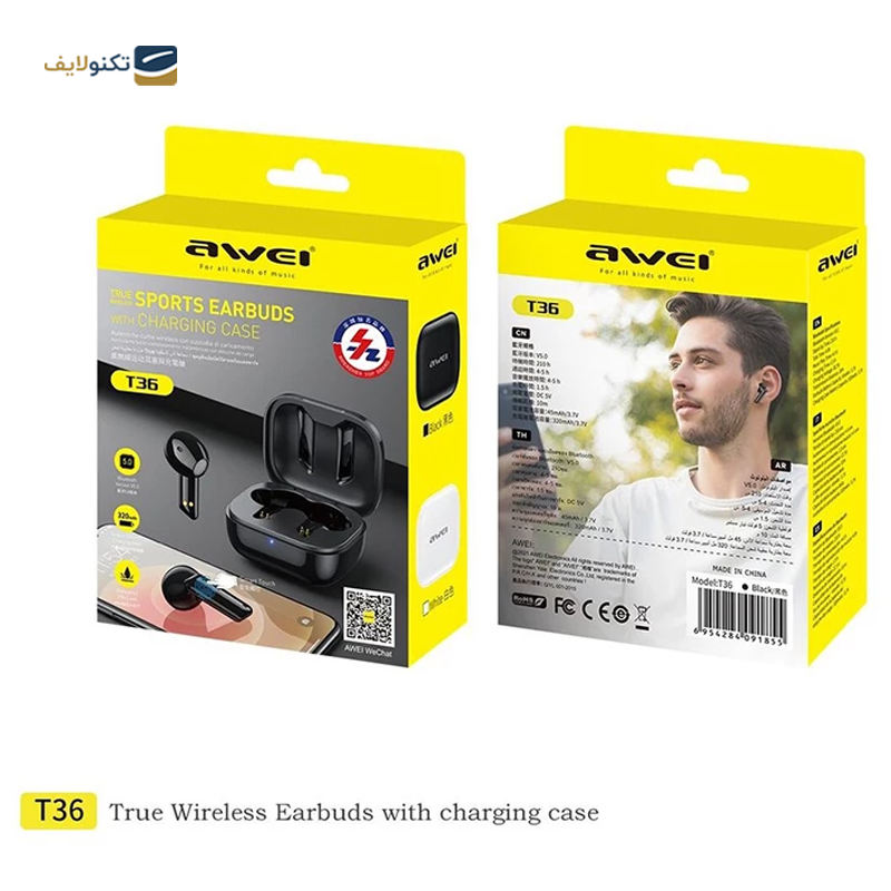 هندزفری بلوتوثی اوی مدل T36 - Awei T36 Bluetooth Earbuds