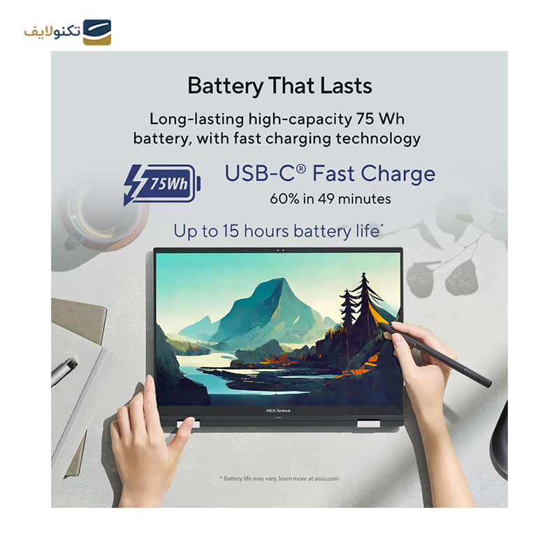 لپ تاپ ایسوس 14 اینچی مدل Zenbook 14 Flip OLED UP3404VA i7 1360P 16GB 1TB - Asus Zenbook 14 Flip OLED UP3404VA i7 1360P 16GB RAM 1TB SSD