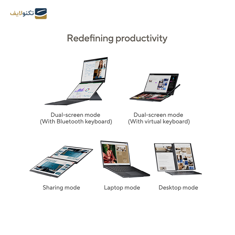 لپ تاپ ایسوس 14 اینچی مدل Zenbook Duo UX8406MA Ultra 9 185H 32GB 1TB - Asus Zenbook Duo UX8406MA Ultra 9 185H 32GB RAM 1TB SSD Arc