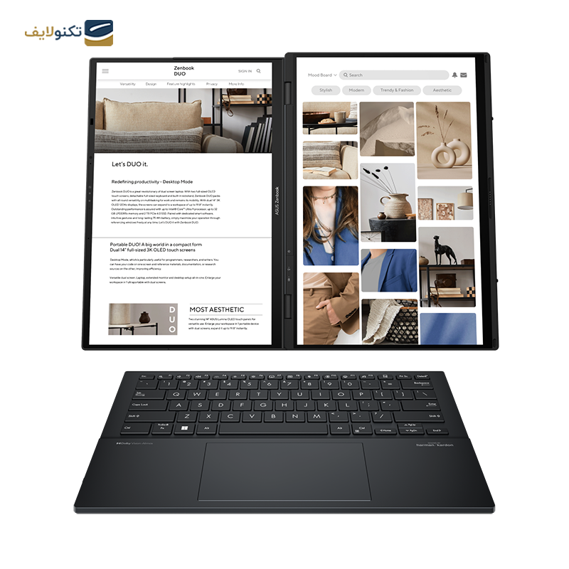 لپ تاپ ایسوس 14 اینچی مدل Zenbook Duo UX8406MA Ultra 9 185H 32GB 1TB - Asus Zenbook Duo UX8406MA Ultra 9 185H 32GB RAM 1TB SSD Arc