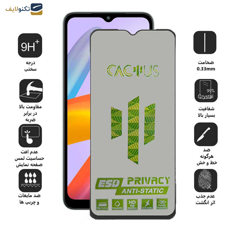 محافظ صفحه نمایش حریم شخصی اپیکوی مدل Cactus-ESD-Privacy مناسب برای گوشی موبایل شیائومی Redmi A1 Plus - A2 Plus - Epicoy Cactus-Privacy Glass Screen Protector For Xiaomi Redmi A1 Plus - A2 Plus