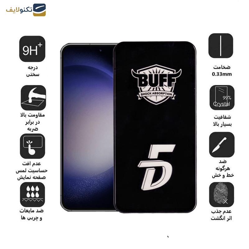 محافظ صفحه نمایش 5D بوف مدل F33-G مناسب برای گوشی موبایل سامسونگ Galaxy S23 FE-A54 - Buff 5D F33-G Glass Screen Protector For Samsung Galaxy S23 FE-A54