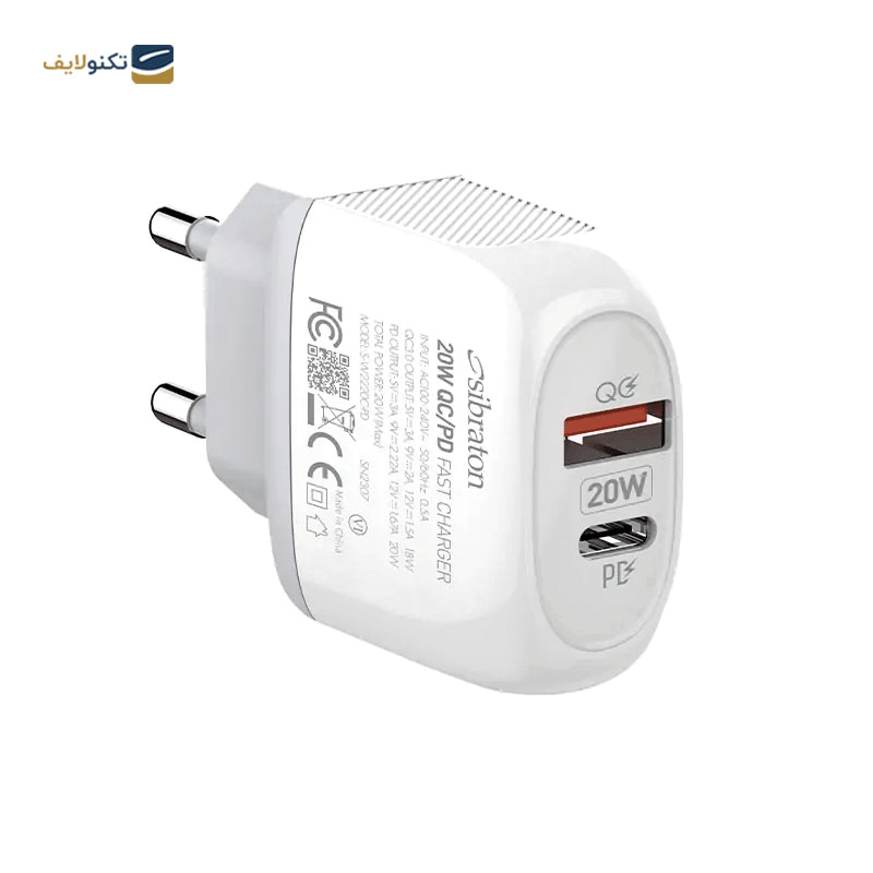 شارژر دیواری سیبراتون مدل S-W2220C-PD توان 20 وات - Sibraton S-W2220C-PD Wall Charger