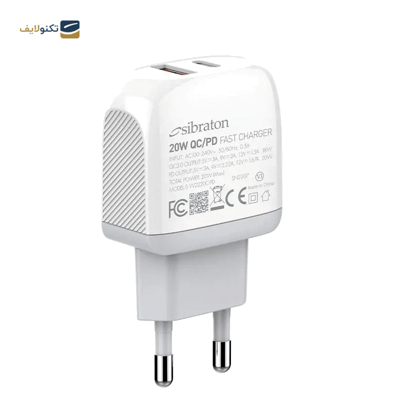 شارژر دیواری سیبراتون مدل S-W2220C-PD توان 20 وات - Sibraton S-W2220C-PD Wall Charger