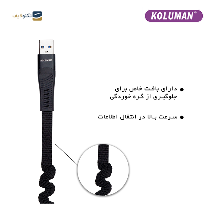  کابل تبدیل USB به لایتنینگ کلومن مدل KD-44 - KOLUMAN KD-44 USB TO LIGHTNING CHARGE AND SYNC DATA CABLE