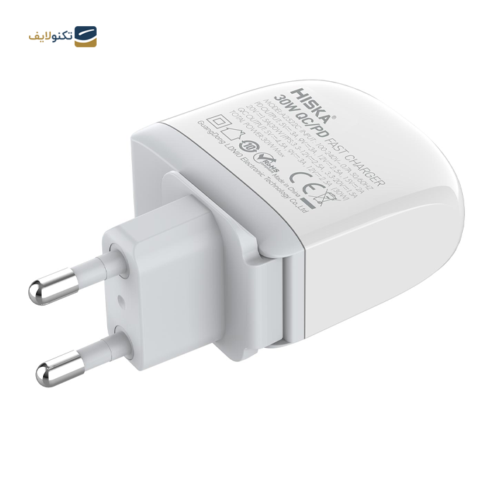  شارژر دیواری هیسکا مدل H115PD به همراه کابل تبدیل USB-C - Hiska H115PD DUAL USB WALL CHARGER with USB-C cable