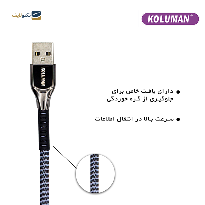 کابل تبدیل USB به لایتنینگ کلومن مدل KD-39 - KOLUMAN KD-39 USB TO LIGHTNING CHARGE AND SYNC DATA CABLE