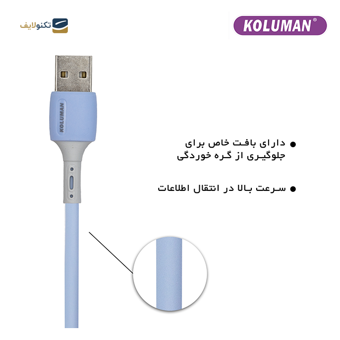 کابل تبدیل USB به لایتنینگ کلومن مدل KD-62 - KOLUMAN KD-62 USB TO USB-C CHARGE AND SYNC DATA CABLE