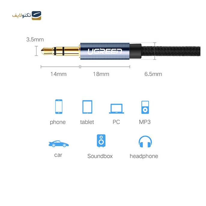 کابل AUX یوگرین AV112 مدل 10684 طول 0.5 متر - Ugreen AV112 10684 AUX Cable 0.5M