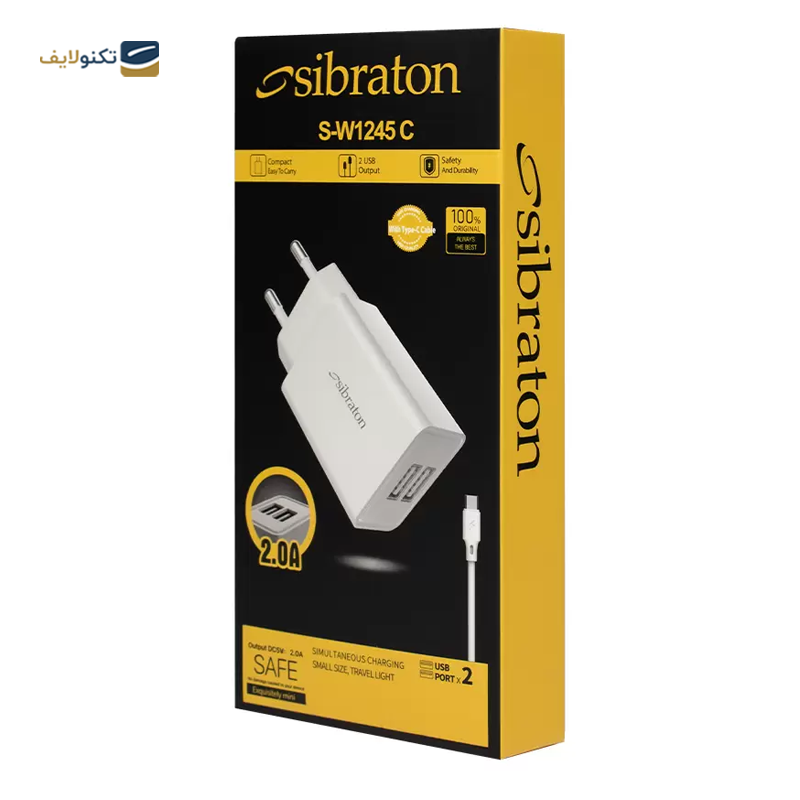 شارژر دیواری سیبراتون مدل S-W1245C توان 10 وات به همراه کابل تایپ سی - Sibraton S-W1245C Wall Charger