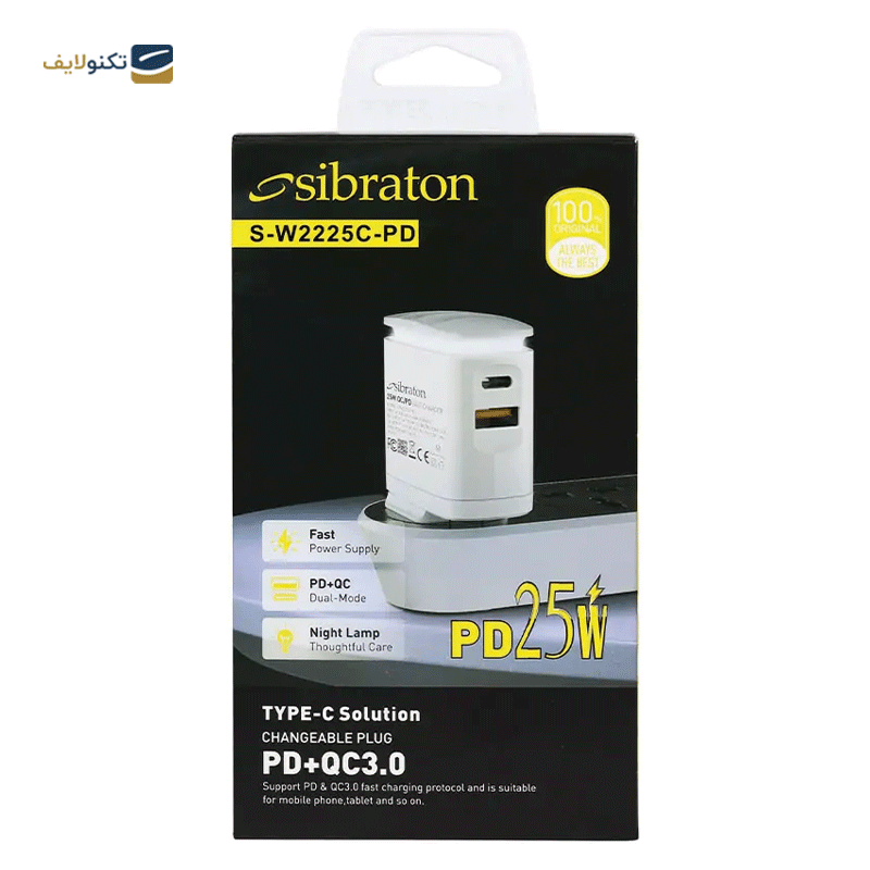 شارژر دیواری سیبراتون مدل S-W2225C-PD توان 25 وات - Sibraton S-W2225C-PD Wall Charger