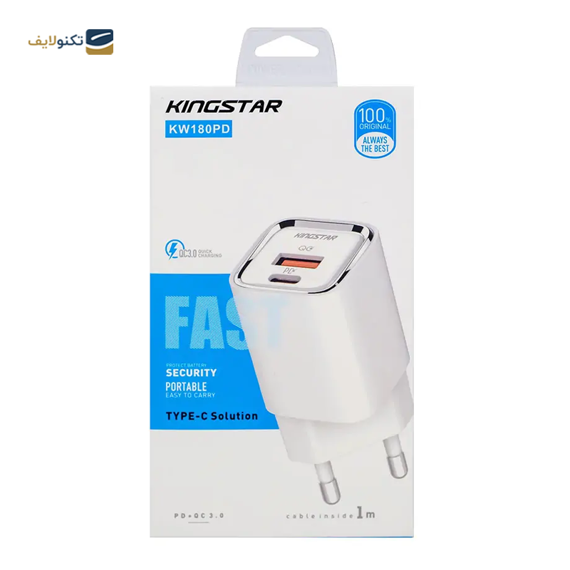 شارژر دیواری کینگ استار مدل KW180PD توان 30 وات به همراه کابل تایپ سی - KingStar KW180PD Wall Charger
