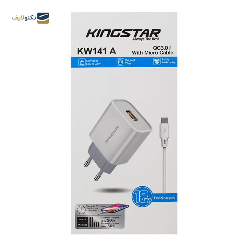 شارژر دیواری کینگ استار مدل KW141A توان 18 وات به همراه کابل MicroUSB - KingStar KW141A Wall Charger
