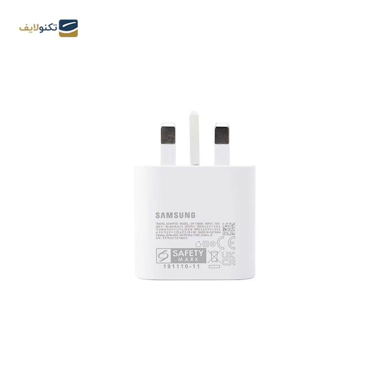 شارژر دیواری سامسونگ 25 وات مدل EP-TA800 به همراه تبدیل 3 به 2 هادرون مدل A10-1 چراغدار - Samsung EP-TA800 3 Pin Charger 25 Watt with Hadron Adapter Plug