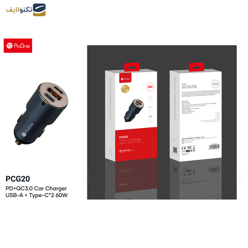 شارژر فندکی پرووان مدل PCG20 توان 60 وات - Proone pcg20 car charger 60W