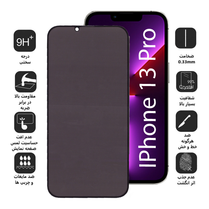 گلس گوشی اپل آیفون 13 پرو بوف حریم شخصی مدل Privacy-Pro - buff Privacy-Pro iPhone 13 Pro Privacy Screen Protector