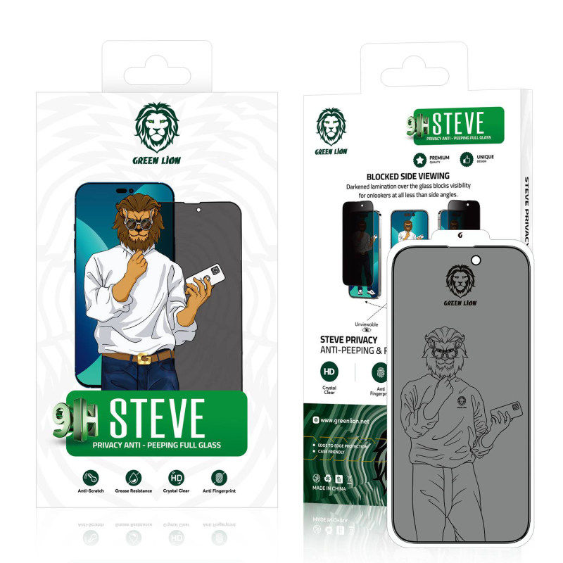 گلس گوشی اپل iPhone 13 pro max /14 Plus گرین حریم شخصی مدل Steve Privacy - Green Lion iPhone 13 pro max /14 Plus Privacy Steve Privacy