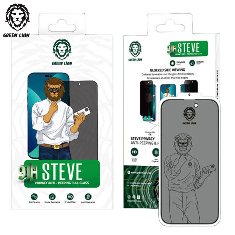گلس گوشی اپل iPhone 13 pro max /14 Plus گرین حریم شخصی مدل Steve Privacy - Green Lion iPhone 13 pro max /14 Plus Privacy Steve Privacy