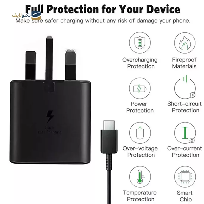 شارژر دیواری سامسونگ 45 وات مدل EP-TA845 سه شاخه اروپا به همراه کابل دوسر تایپ سی  - Samsung EP-TA845 45W Charger