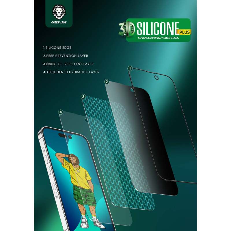 گلس گوشی اپل iPhone 14 Pro گرین حریم شخصی مدل Silicone Privacy-HD Plus - Green Lion Silicone Privacy-HD Plus iPhone 14 Pro Privacy Screen Protector