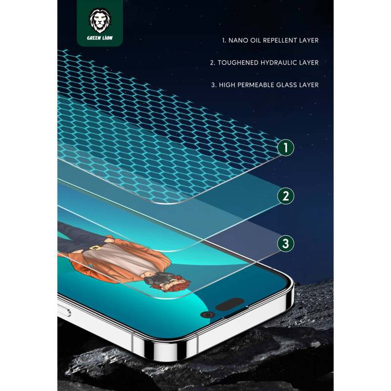 گلس گوشی اپل iPhone 14 گرین مدل 3D Desert - Green Lion 3D Desert iPhone 14 Screen protector