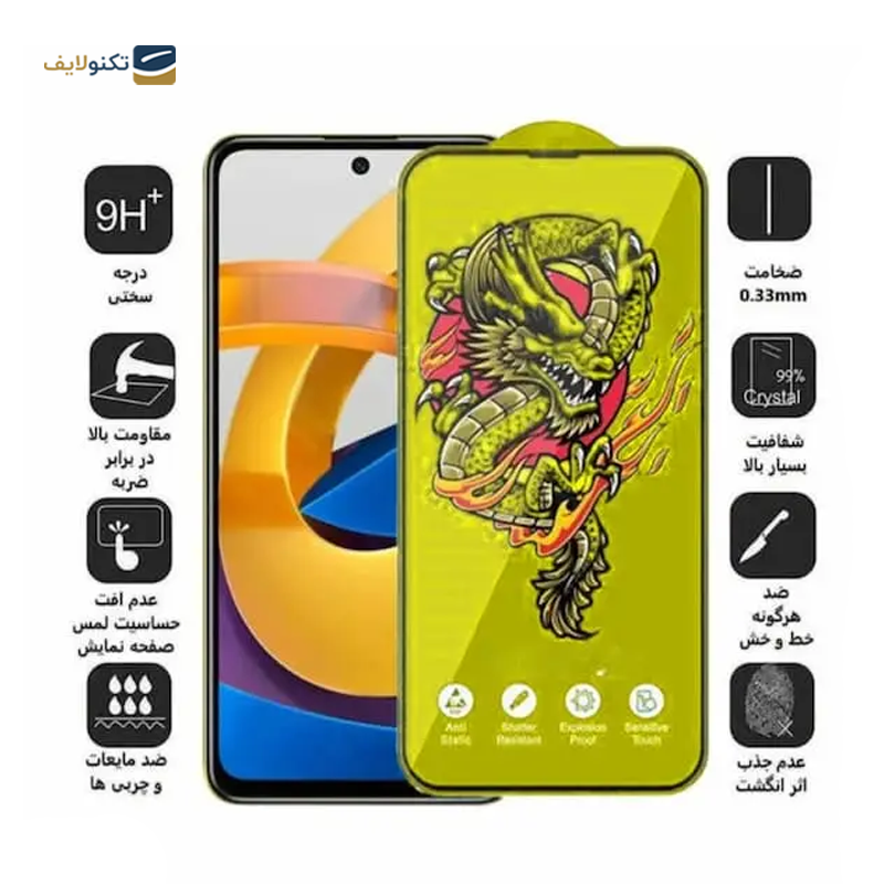 گلس گوشی پوکو X5 اوجی مدل Yellow Dragon - 