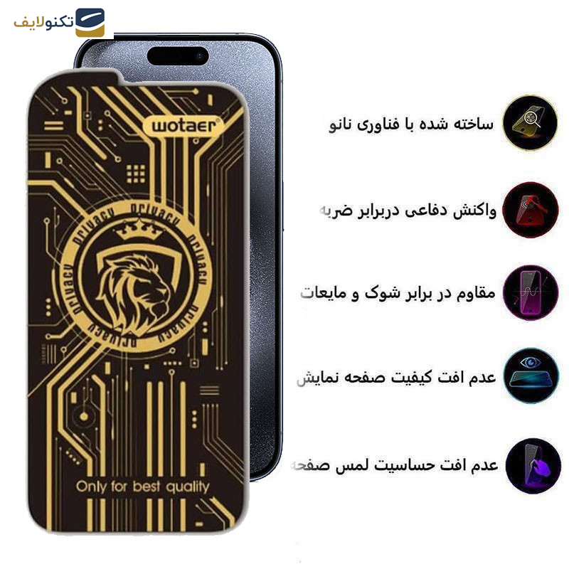 گلس گوشی اپل iPhone 15 اپیکوی مدل Wotaer Privacy حریم شخصی  - Glass Screen Protector Epicoy Wotaer Privacy For Apple iPhone 15
