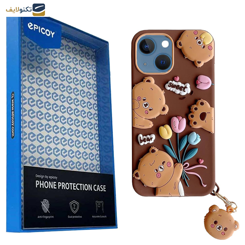 کاور گوشی اپل iPhone 13- 14 اپیکوی مدل Chubby Bear به همراه آویز - Epicoy Chubby Bear Cover For Apple iPhone 13- 14 With Hanging