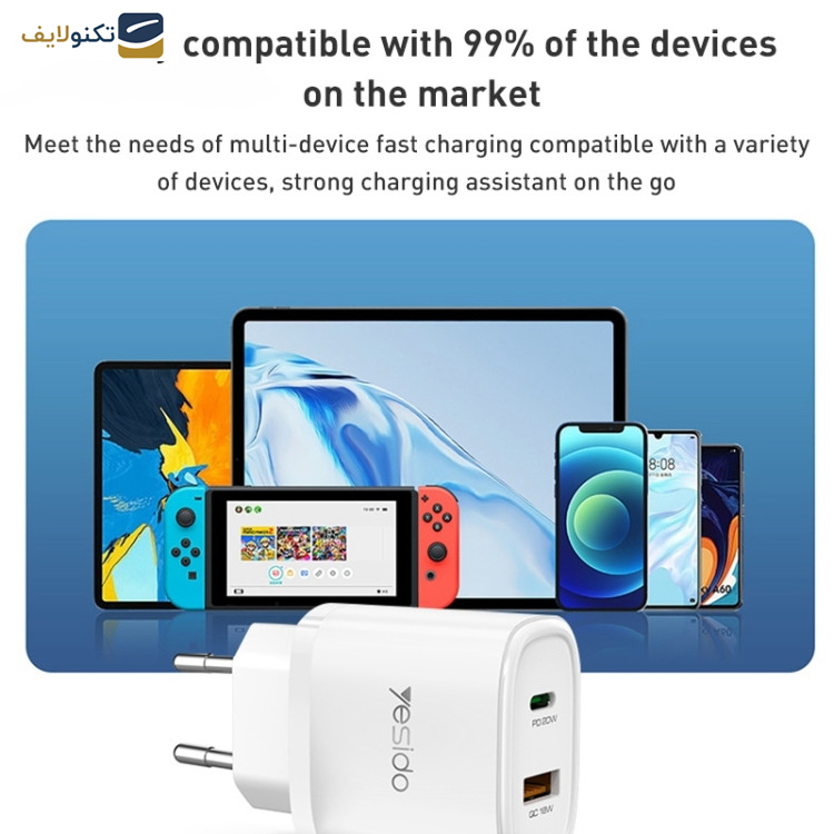 شارژر دیواری یسیدو 20 وات مدل YC50 به همراه کابل تایپ سی - 
