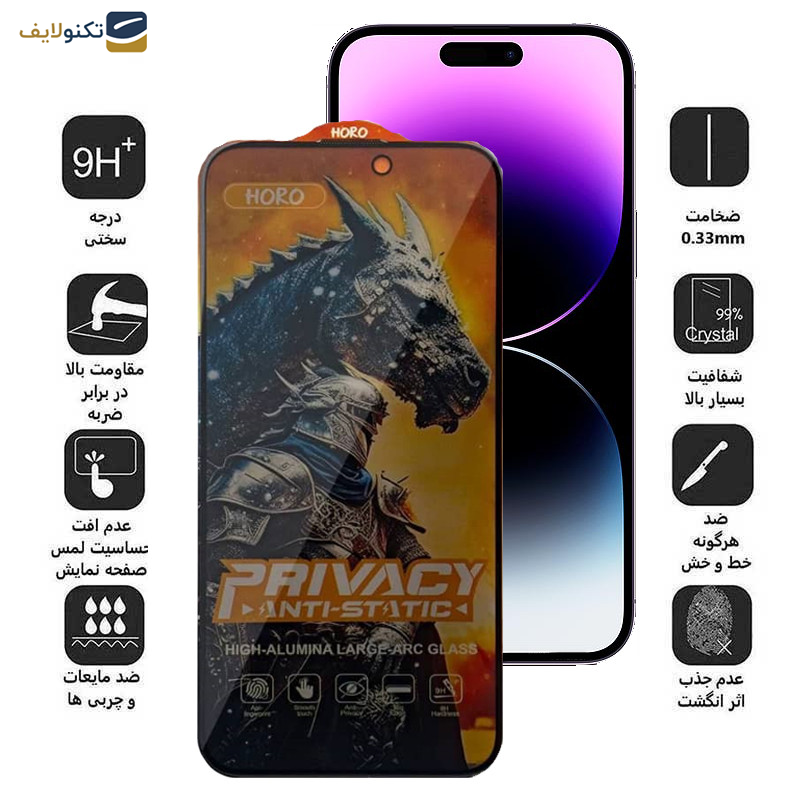 محافظ صفحه نمایش حریم شخصی گوشی اپل iPhone 14 Pro Max اپیکوی مدل Knight Privacy  - Epicoy Knight Privacy Glass Screen Protector For Apple iPhone 14 Pro Max