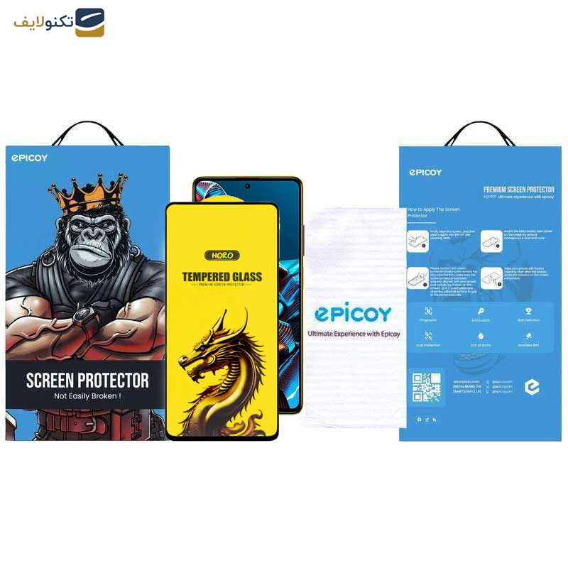 گلس گوشی پوکو Poco X5 Pro- X5- X4 Pro 5G- X3 Pro- X3 NFC- X3 اپیکوی مدل Golden Dragon - Epicoy Golden Dragon Screen Protector For Xiaomi Poco X5 Pro- X5- X4 Pro 5G- X3 Pro- X3 NFC- X3