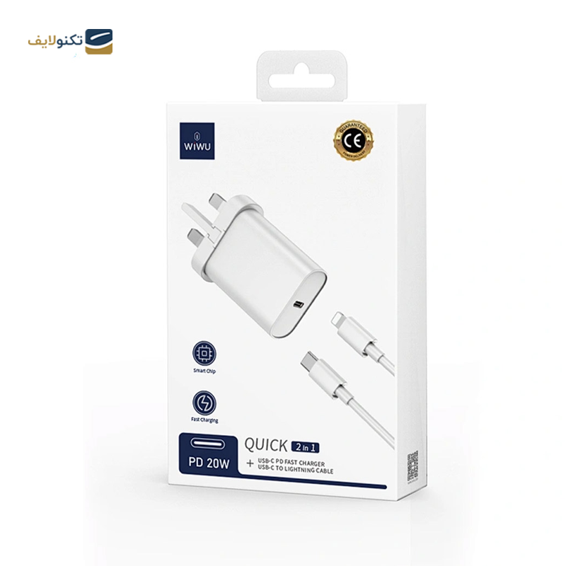 شارژر دیواری ویوو مدل Wi-U001 C-C توان 20 وات به همراه کابل لایتنینگ - WiWU Wi-U001 Wall Charger with 20W PD USB-C to USB-C