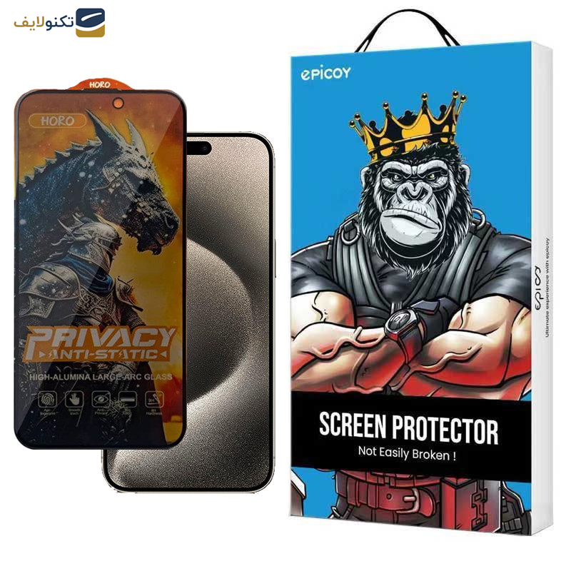محافظ صفحه نمایش حریم شخصی گوشی اپل iPhone 15 Pro Max اپیکوی مدل Knight Privacy - Epicoy Knight Privacy Glass Screen Protector For Apple iPhone 15 Pro Max